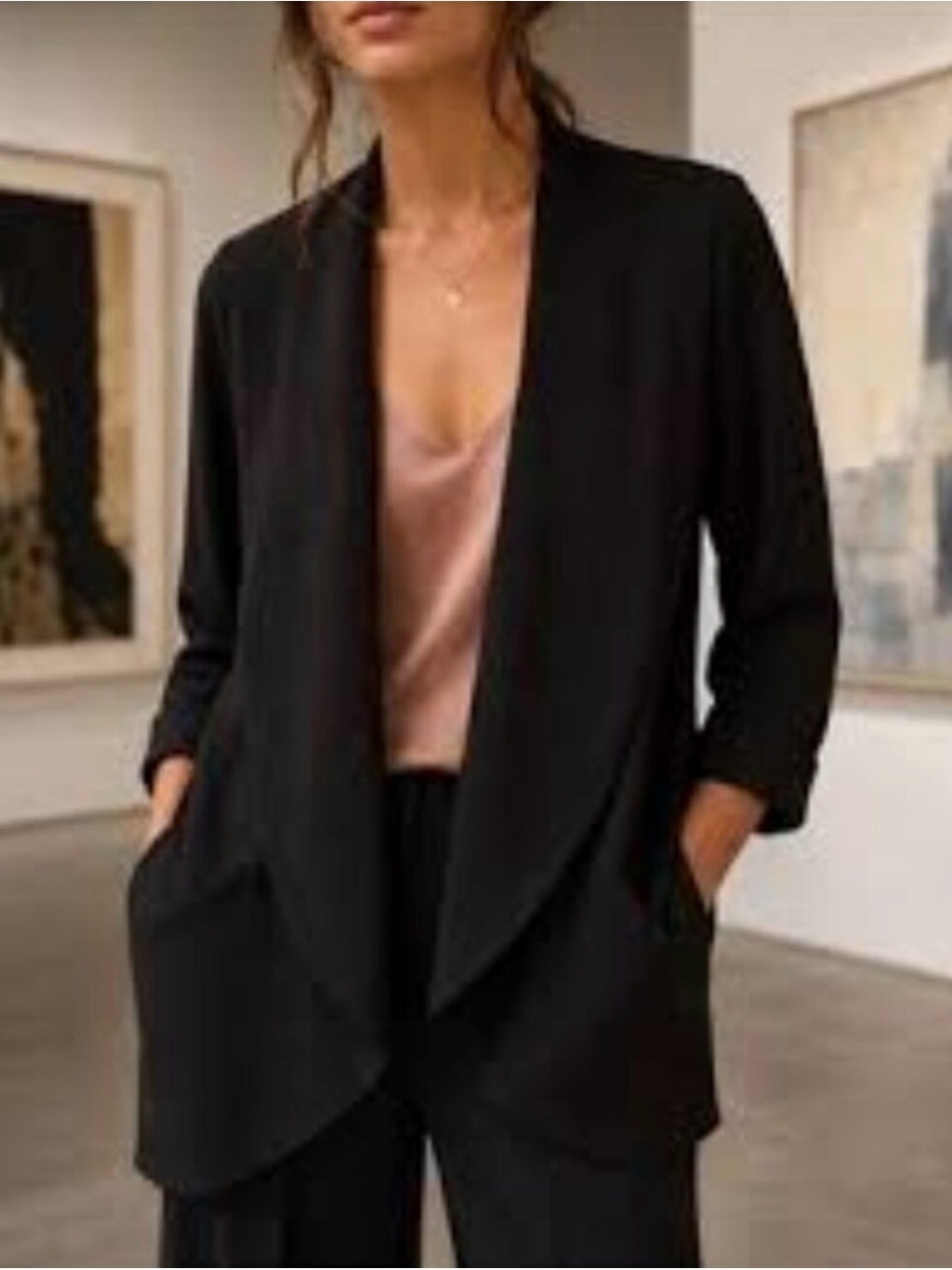 Wilfred Chevelier Black Draped Open-Front Blazer